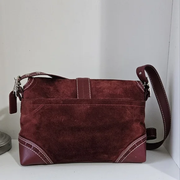 Like New!Coach Suede Burgundy Leather Crossbody bag - Picture 4 of 11